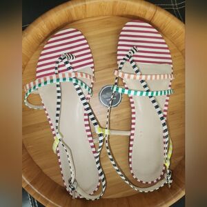 Nine West Pink Striped Multi-Accent T-Strap Sandals